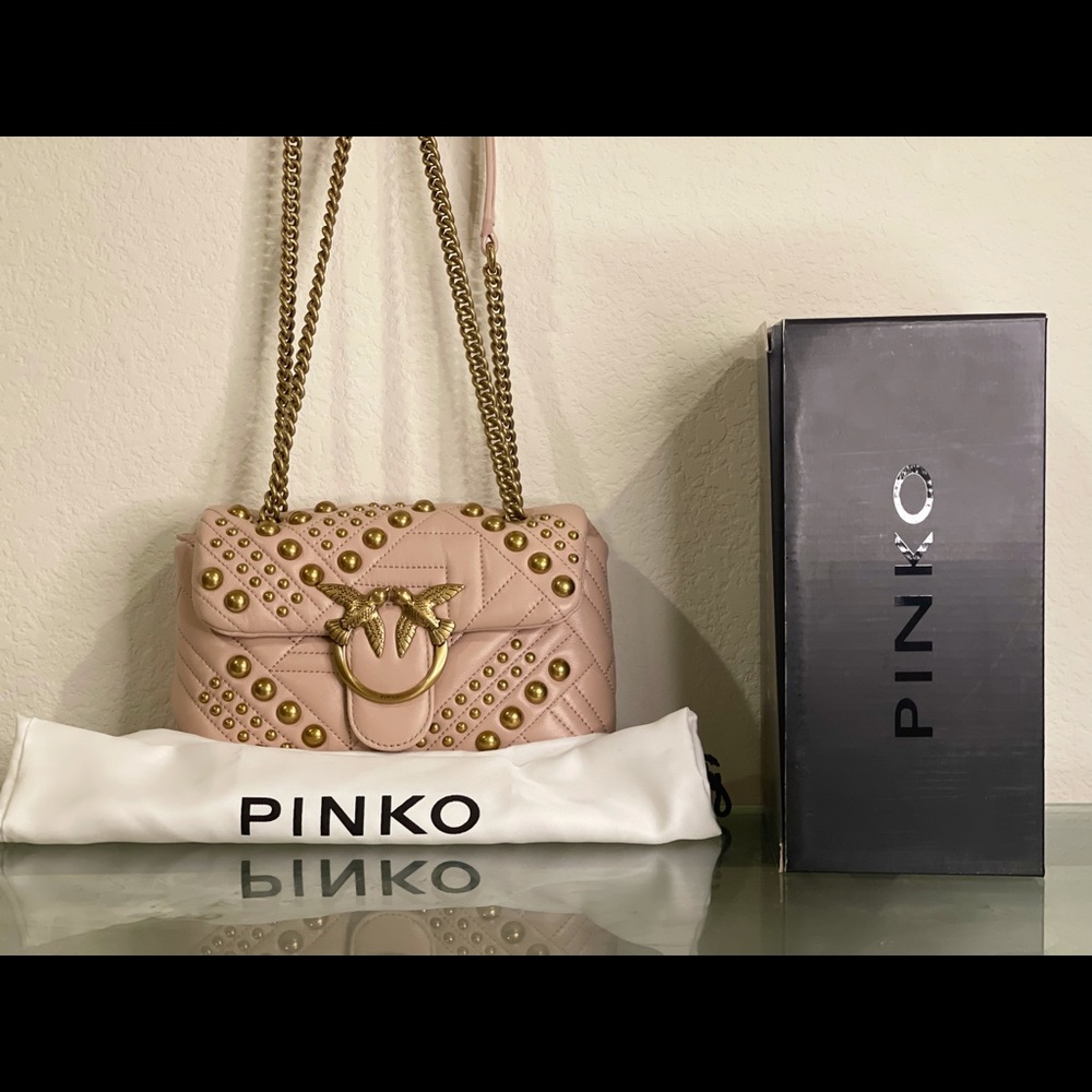 Pinko Embellished Quilted Shoulder Bag - Nude